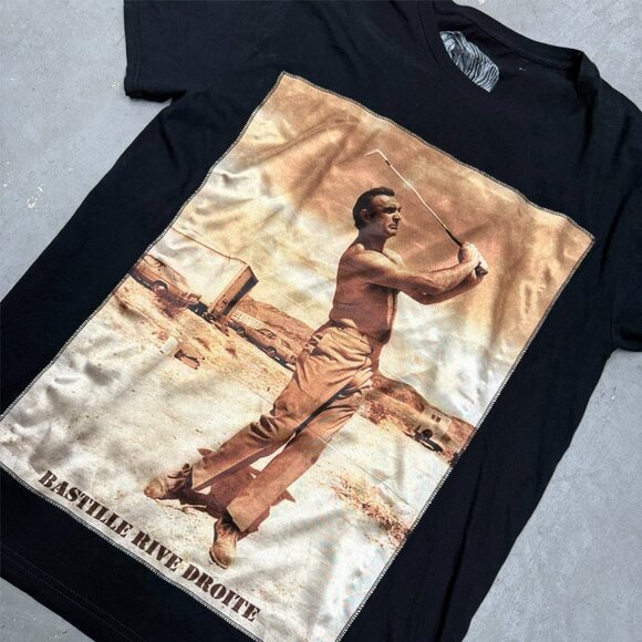 Bastille Vintage Golfer TShirt Silk Patch Made in Italy Cotton Black Large - Picture 3 of 6